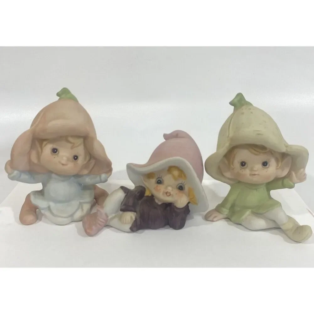 Vtg 70s Lot (3) Homco FigurinesGarden Flower Pixies Fairies Elves 5213 3515 5615